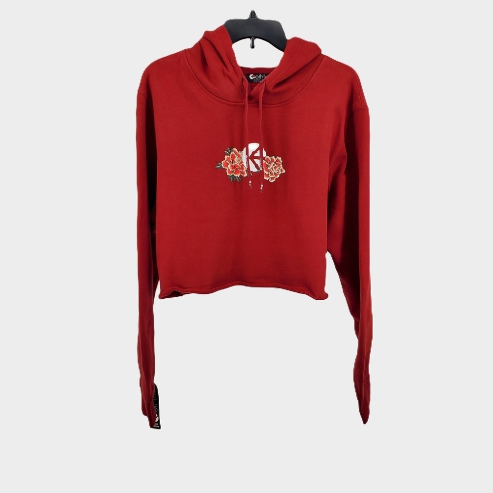 Ethika Womens 3XL 100% Cotton Red Floral Graphic Cropped‎ Hoodie Sweatshirt New